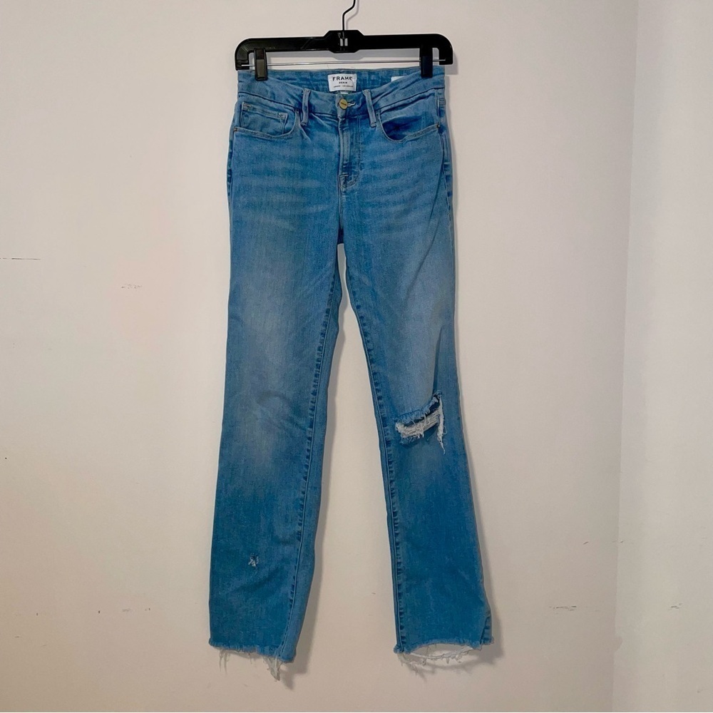 Frame Le Mini Boot Distressed Raw Hem Jeans Size 26